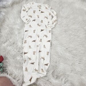 Rabbit Bear White Puppy Print Knot Gown Size 6-9M Months